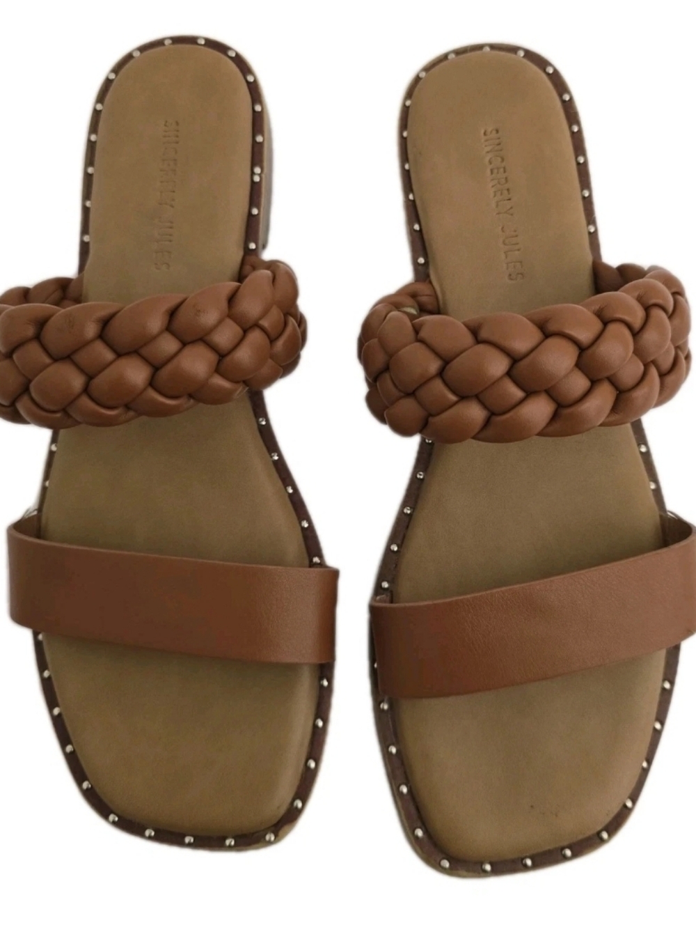 SINCERELY JULES size 9.5 Double Strap Slide Sandals Brown